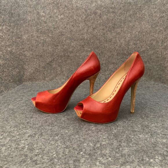 Enzo Angiolini EATANEN Women's Distressed Red Leather Heel Peep Toe Shoes - Picture 3 of 9